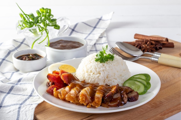 Red pork rice on a white background