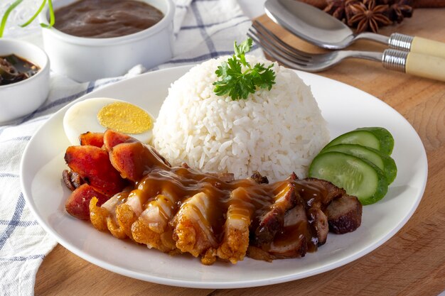 Red pork rice on a white background