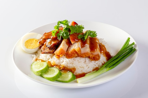 Red pork rice on a white background