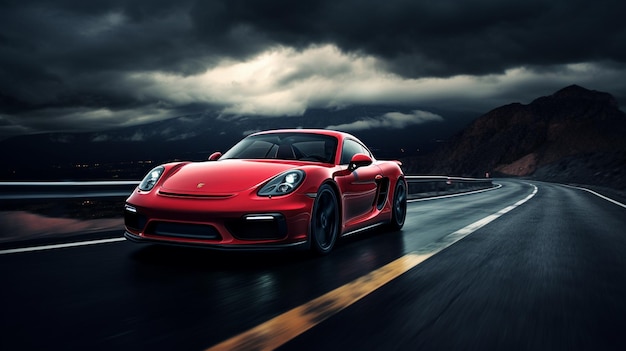 Photo red porsche 718 spyder rs ai generated