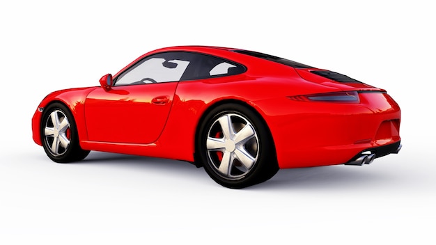 Red Porsche 911 three-dimensional raster illustration on a white background. 3d rendering.