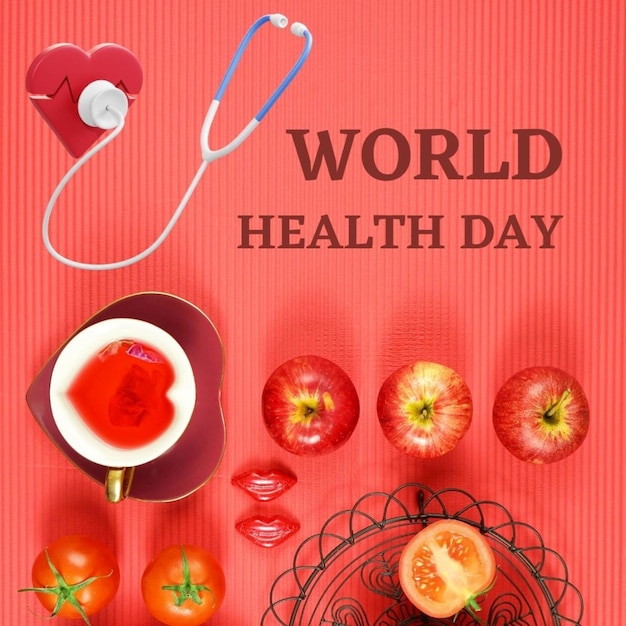 a red poster with a heart that says world healthy day