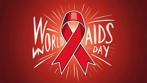 Photo a red poster with a red ribbon that says world aids day