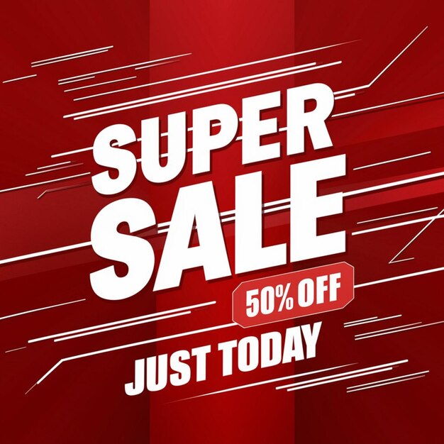 a red poster with a super sale on it