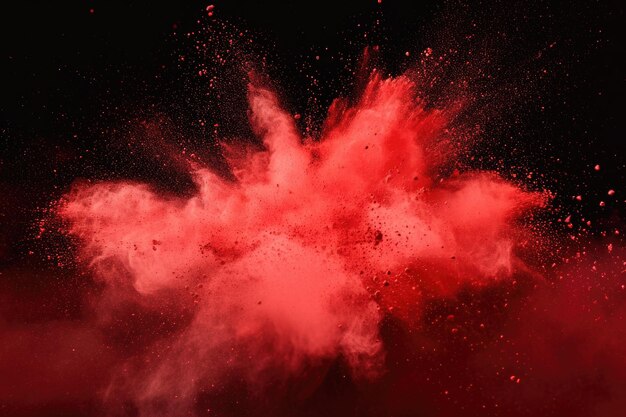 黒い背景の赤い粉末の爆発