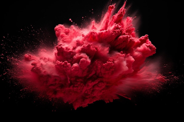 Red powder explosion cloud on black background