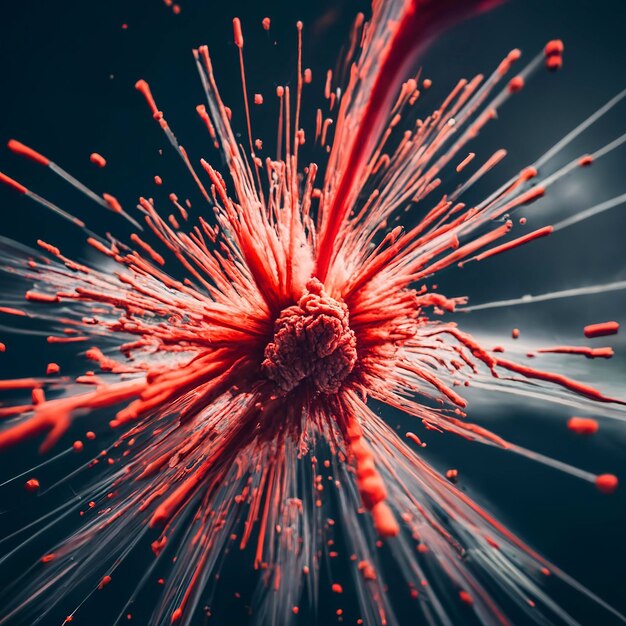 Red powder explosion cloud on black background