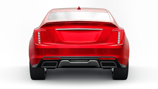 Красный бизнес-седан премиум-класса в спортивной конфигурации на белом фоне 3d-рендеринга