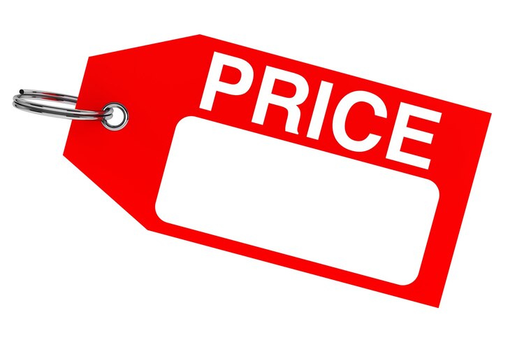 Photo red price tag with blank space on the white background