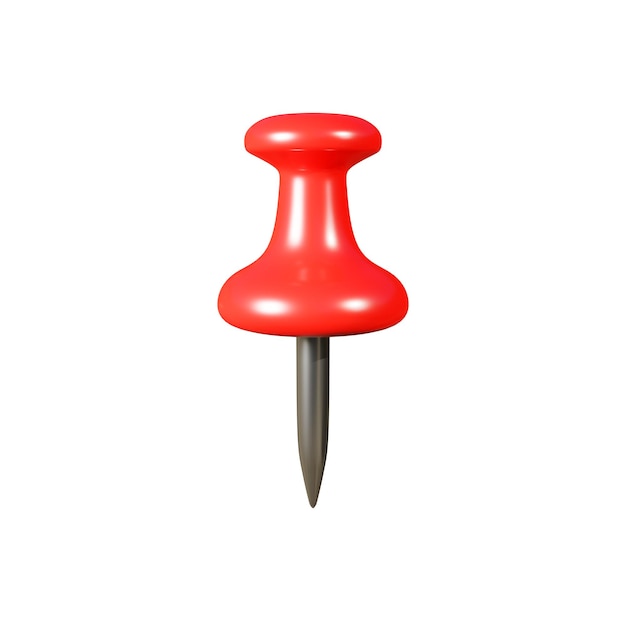 Red push pin isolate on white background with clipping path 3d render illustration