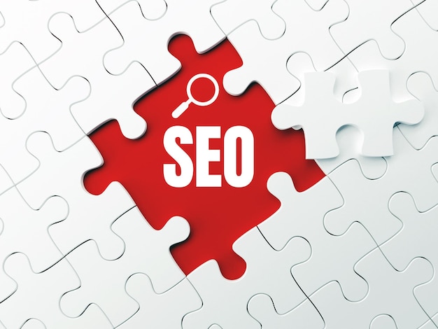 A red puzzle piece with the word seo in the middle