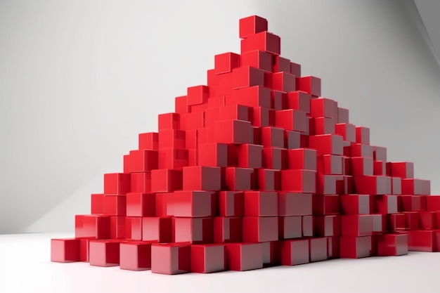 A red pyramid of cubes is shown in a white background.