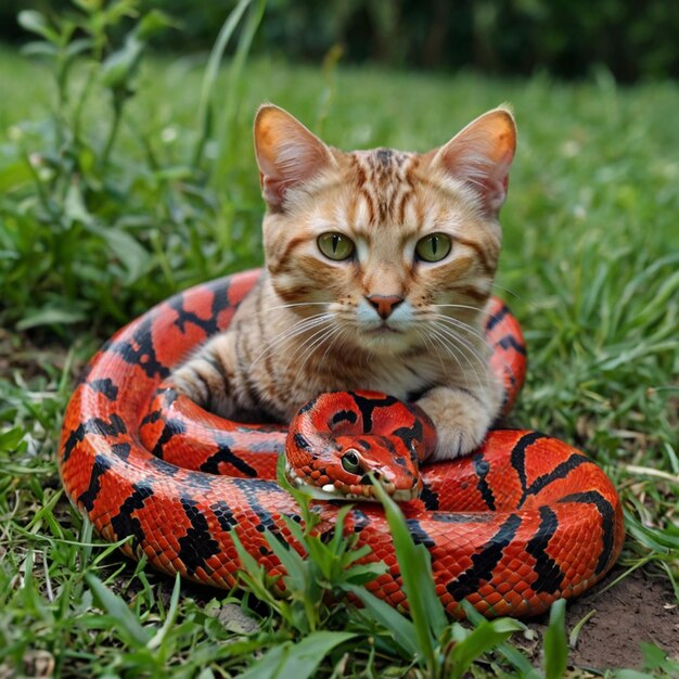 Red python innocent adorable cat realistic nature | Premium AI ...