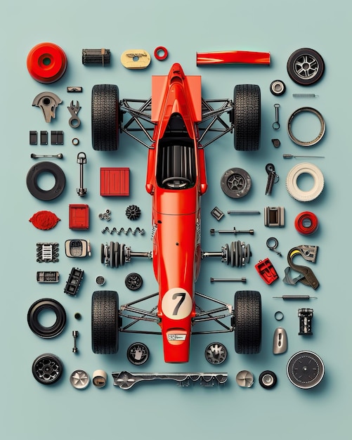 Photo a red race car with many parts