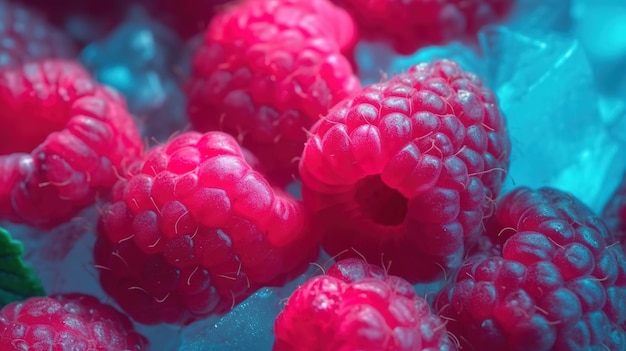 Red raspberries blue ice