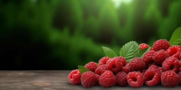 Red Raspberry organic fruit copy space background generative AI