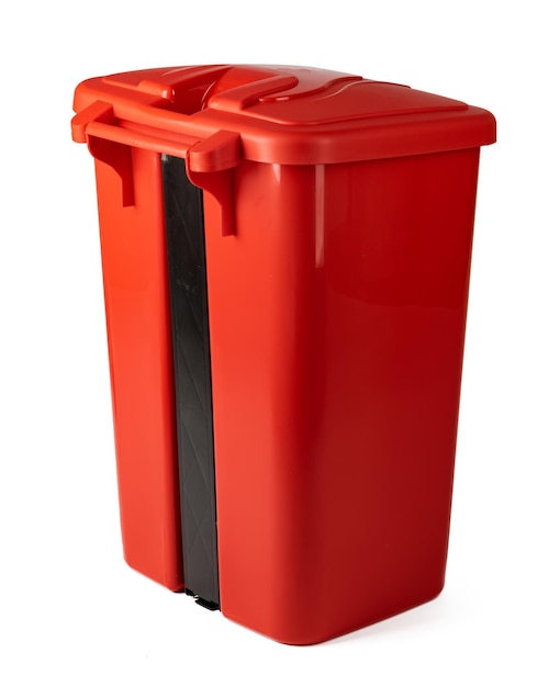 A red recycle bin isolated on white background