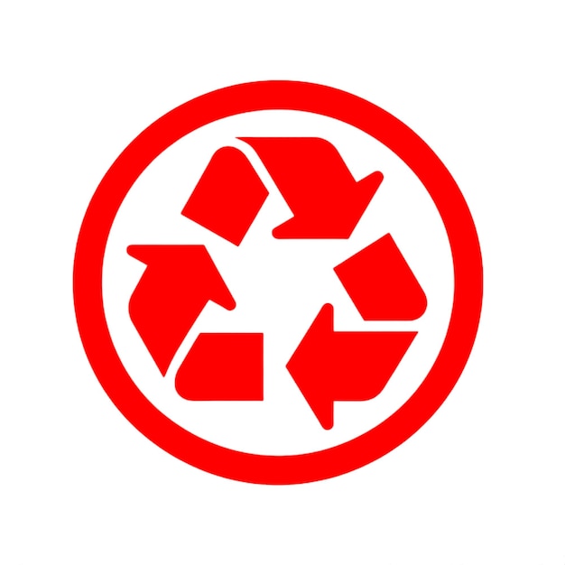 Photo red recycling symbol on white background