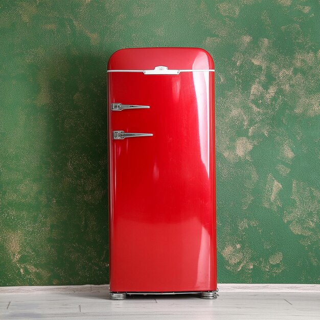 Photo a red refrigerator with a green wall behind it