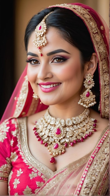 Red Resilience Empowering Portrait of a Confident Overweight Indian Bride in Bold Red Lehenga Celebrating Tradition Generative AI
