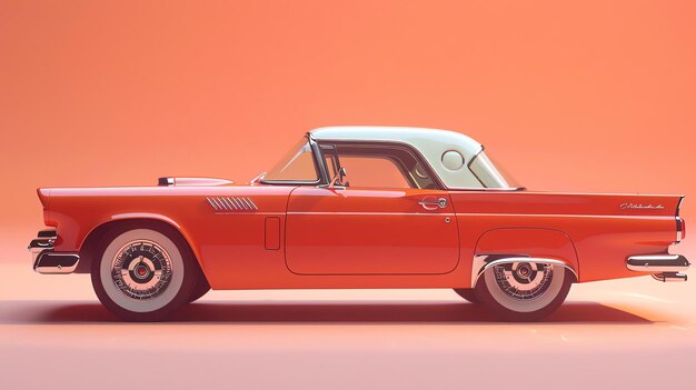 Photo a red retro car from the 1950s is shown in profile on a matching background