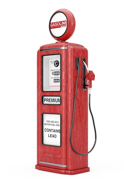 Red Retro Gas Pump on a white background. 3d Rendering