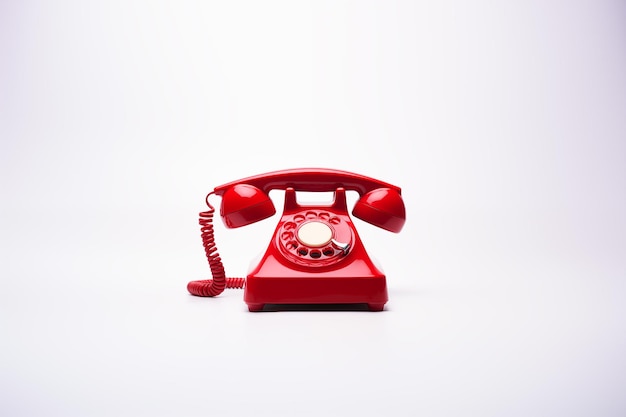 Red retro telephone on a white background Design for poster banner retro style Place for text