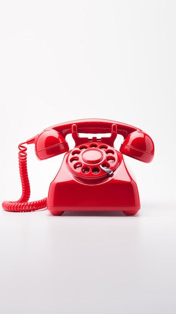 Red retro telephone on a white background Design for poster banner retro style Place for text