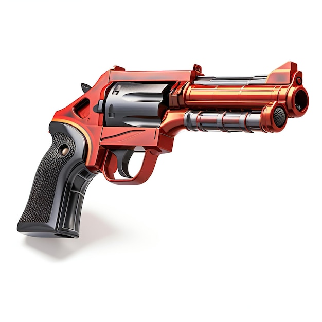 Красный револьвер на белом фоне