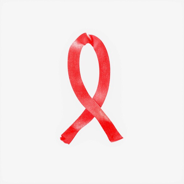 사진 백색 배경에 3d로 된 빨간 리본 aids 로고