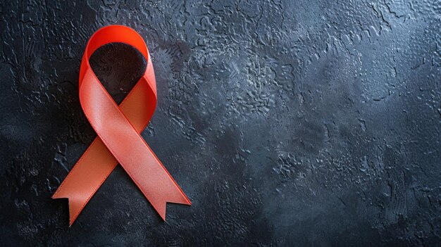 Red ribbon on black background symbol of AIDS and HIV Copy space for text generative AI