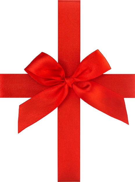 Red ribbon bow isolated on white. Holidays background. Gift card concept