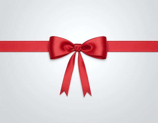 Red ribbon bow present background on white