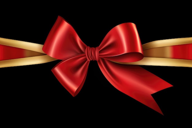 red ribbon and bow with gold for Christmas vector AI generated