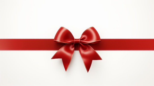 Red ribbon bow with long straight ribbon birthday christmas banner border on white background