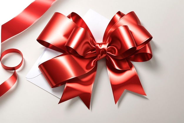 Red ribbon and gift bow isolated background