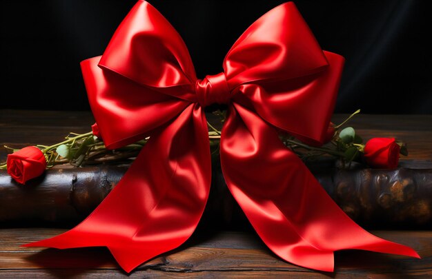 A red ribbon is sitting on a black ground