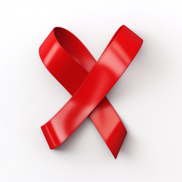 A red ribbon is on a white background.