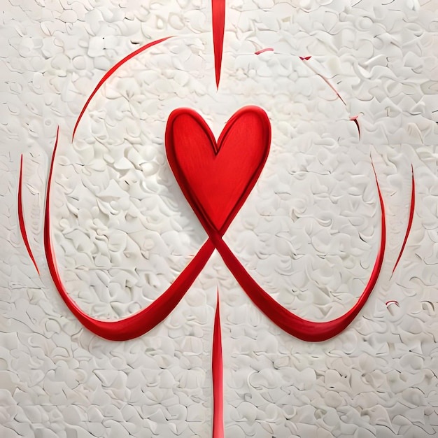 愛のハートの形をした赤いリボン手描き水彩グラデーション絵画白地