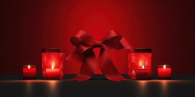 Red ribbon surrounded by 4 candles on a red background Day for AIDS Awareness illustration