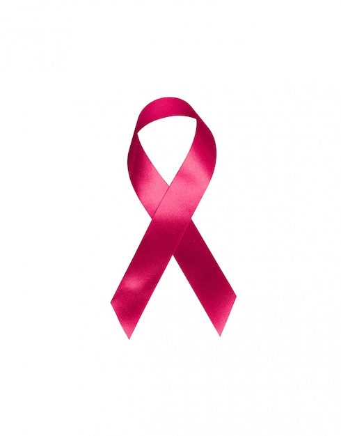 Red ribbon symbol bow color raising awareness on people living with tumor Breast cancer isolated