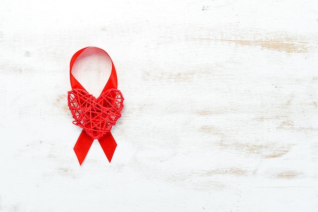 Red Ribbon Wereld Aids Dag concept Bovenaanzicht Gratis exemplaarruimte