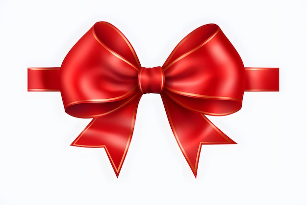 Red ribbon with bow isolated on white and background