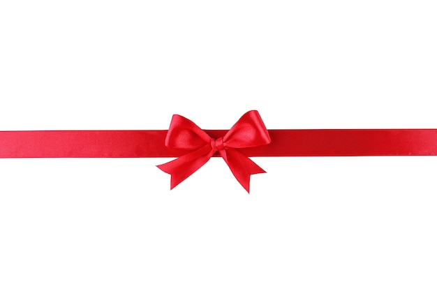 Red ribbon with bow-knot on white background