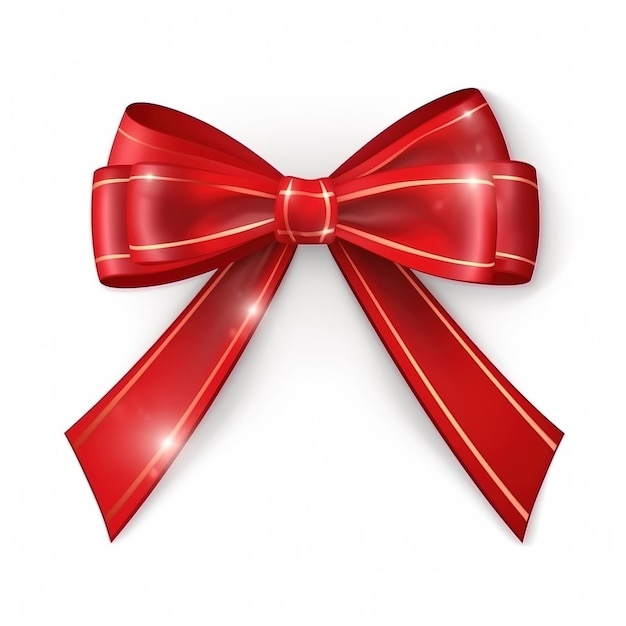 Red ribbon with a bow on a white background