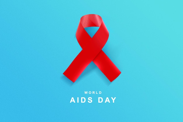 Red ribbon with a colored background. Hiv Aids ribbon awareness