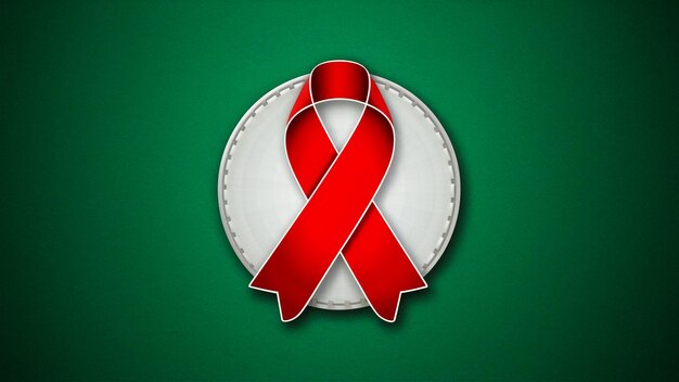 Photo a red ribbon with a red ribbon on it is on a green background