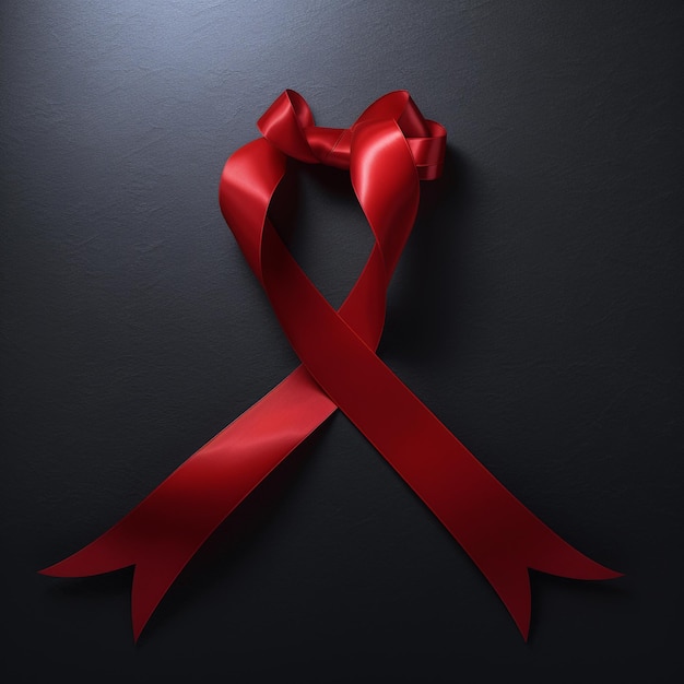 a red ribbon with a red ribbon on it