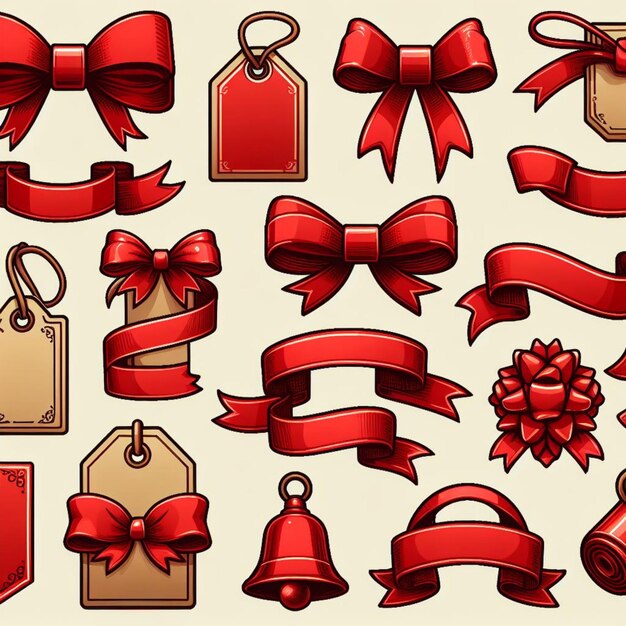 red ribbons and tags set
