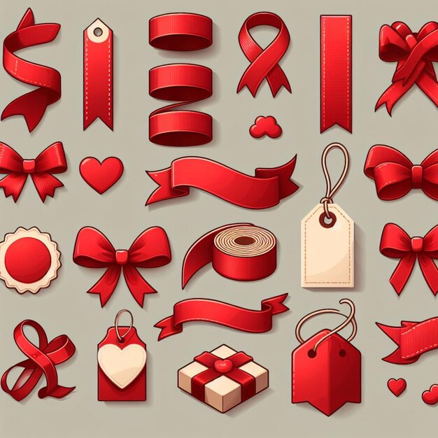 red ribbons and tags set